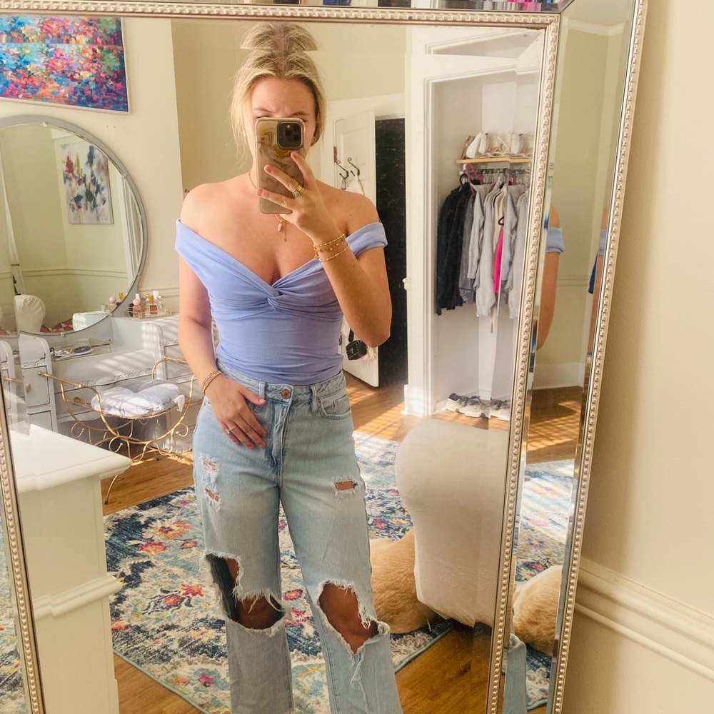 Forever 21 Light Blue Off-Shoulder Blouse
